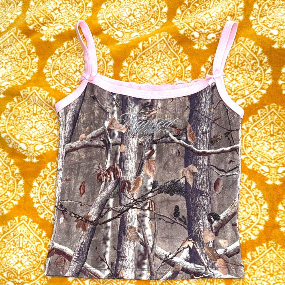 Named Collective Camo Print Tank Top with Pink Straps - S/M